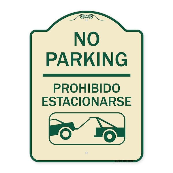 No Parking Prohibido Estacionarse W/ Car Tow Graphic Heavy-Gauge Alum Sign, 24" x 18", TG-1824-23632